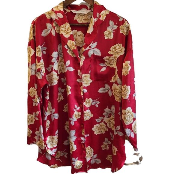 Victoria's Secret Floral Satin Button Front Sleep Shirt Size Medium - Picture 1 of 3